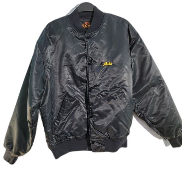 VTG Game Black 100% Nylon Jacket Mike WTCM ON PEPPE LOFT Embroided Sz L - FLAWED - Picture 1 of 7